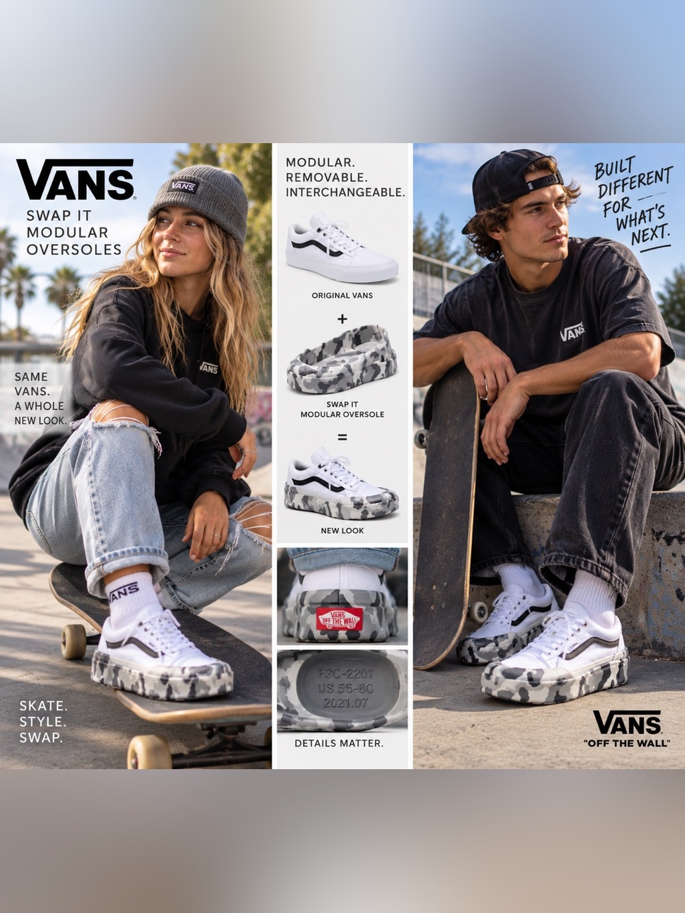 Vans Swap It Modular Removable Oversoles Gray Camo FSC-2201 US 5.5-6C Rare